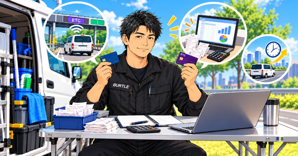個人事業主がクレジットカードとETCカードを使って経費管理するイメージ