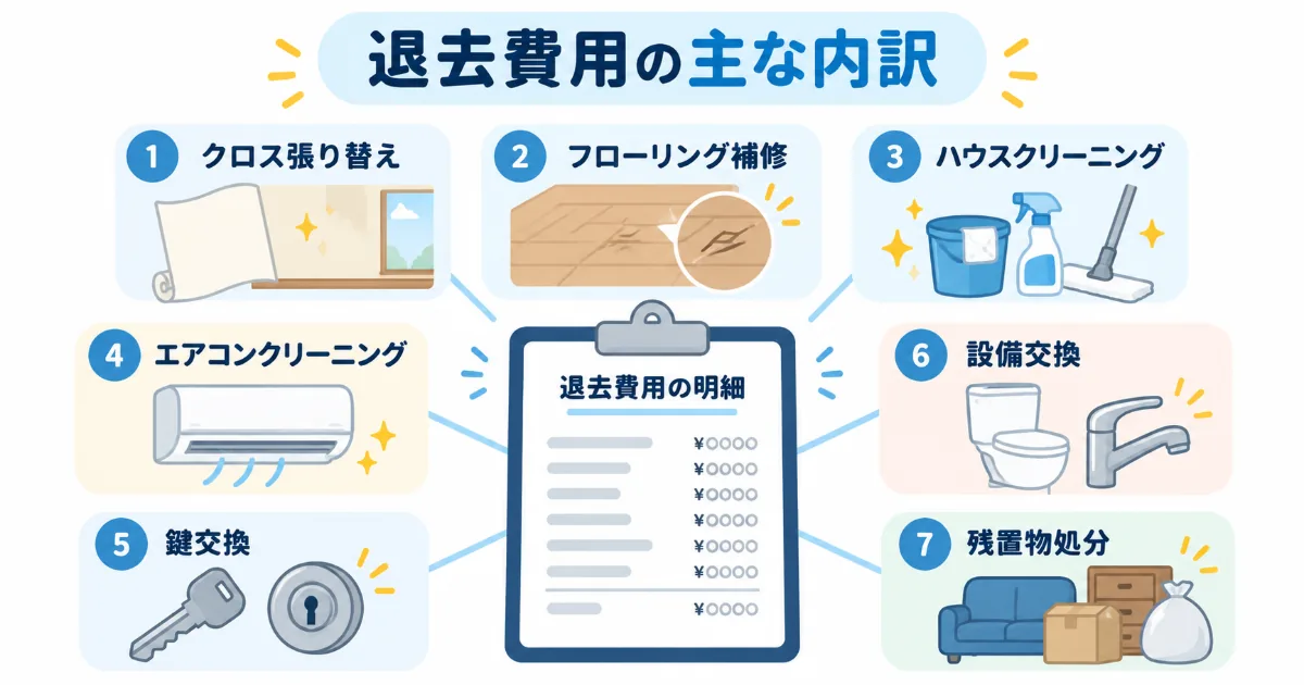 退去費用の主な内訳をまとめた図解イラスト