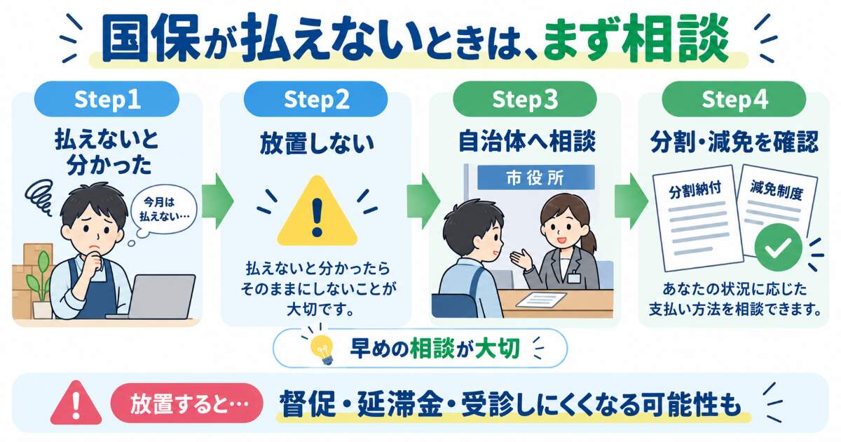 国民健康保険が払えない個人事業主が自治体へ相談する流れ
