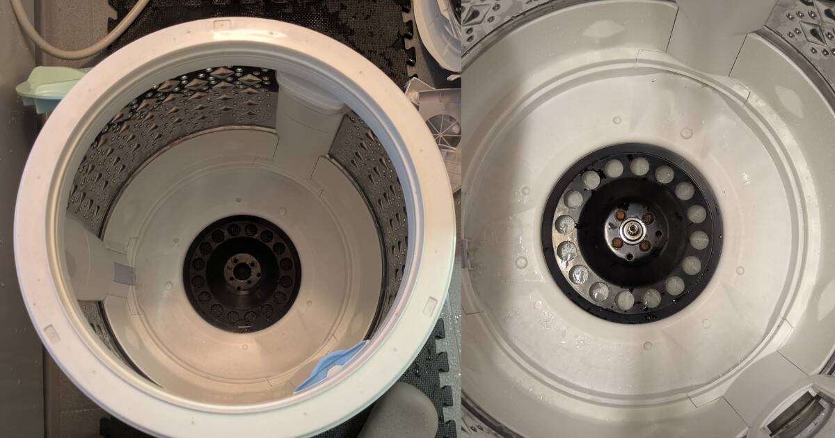 洗濯機内部の仕上げ洗浄後
