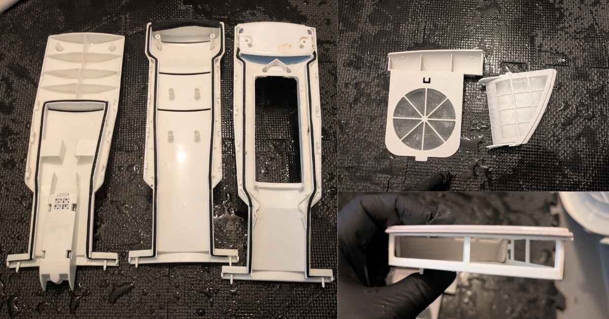 高圧洗浄後の洗濯機部品
