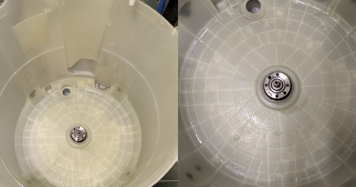 高圧洗浄後の洗濯機内部